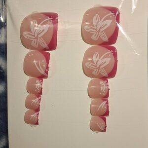 Pink French Tip Floral Designed Press-on Toenails